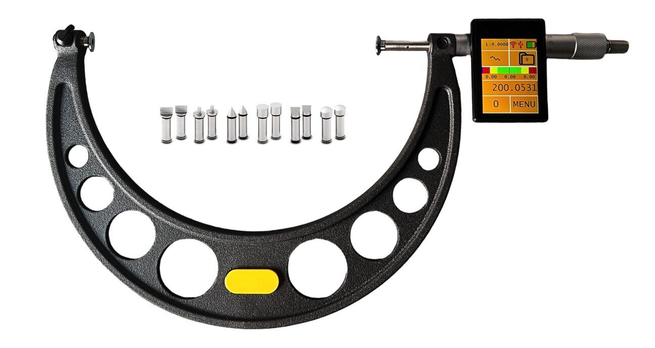 Microtech Metrology Digital-Messschraube 125-150mm: Grauer Bügel, digitaler Farbbildschirm, vordere Ansicht