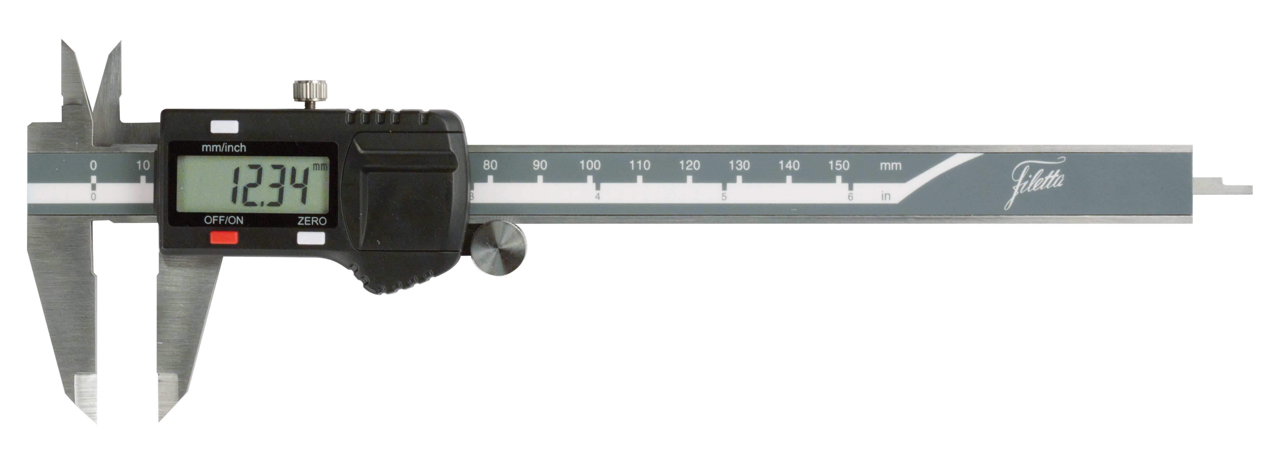 200mm Digitaler Messschieber, 0,01mm Auflösung, Tiefenmaß, Feststellschraube, Kasten - Filetta