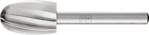16mm Frässtift HSS: Zylindrisch-Kugelförmig, silbernes Metall mit Spezialverzahnung für Leichtmetall