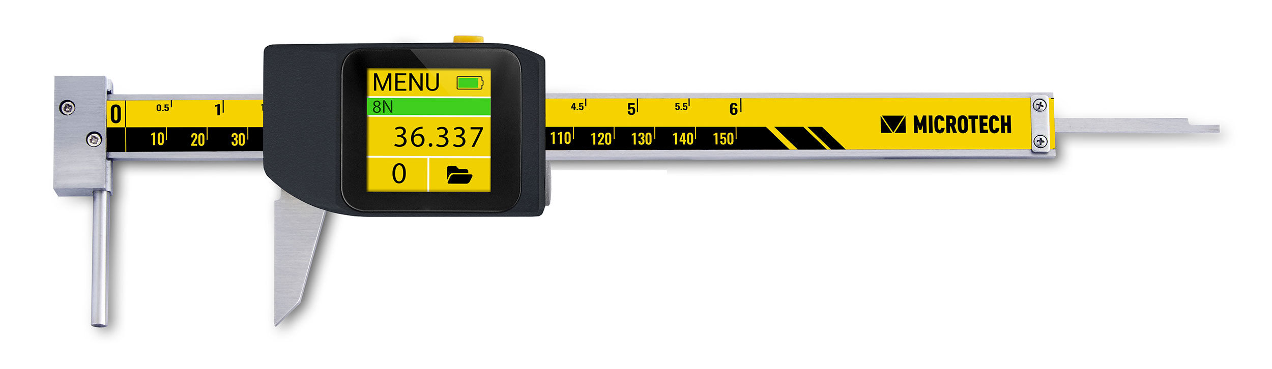 200mm Digitaler Messschieber, 0,005mm Ablesung, IP54, Force Control, Color 1.5" Touchscreen, Wireless+USB, kalibriert nach ISO 17025 - Microtech Metrology
