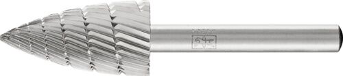 16mm Frässtift HSS: Spitzbogenform mit Verzahnung, glänzendes Metall, seitlich liegend
