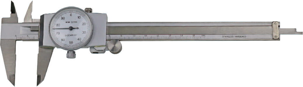 Metav IndustryLine 300mm Uhren-Messschieber - Frontalansicht, silbernes Metall mit Zifferblatt, offen