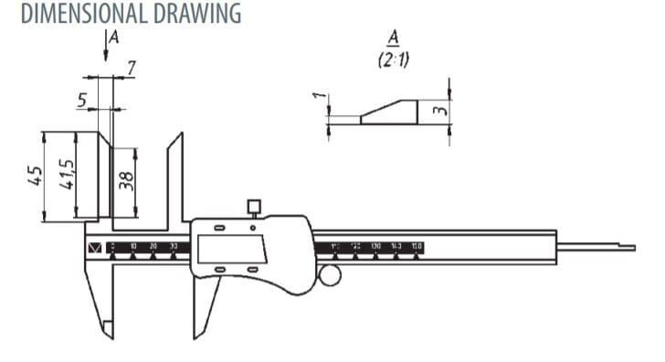 Microtech Metrology 300mm Digitaler Messschieber: Technische Zeichnung mit Maßen, Frontalansicht.