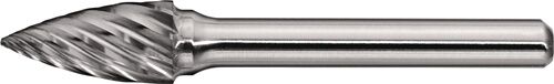 6mm Hartmetall Frässtift Typ INOX, Kopflänge 16mm, normal-feine Verzahnung, Seitenansicht