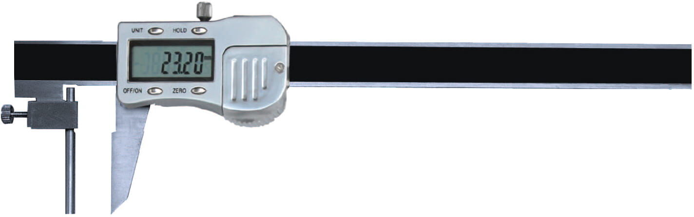 150 mm Rohrwand-Digital‑Messschieber, 0,01 mm Ablesung, 75 mm Schnabellänge, RB‑5 Datenausgang, Kunststoffkiste, rostfreier Stahl - Metav IndustryLine