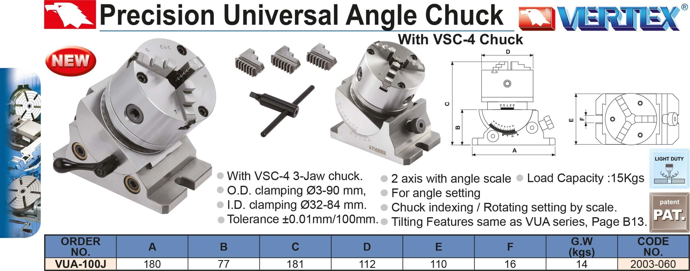 63mm Rotary Chuck Angle Plate With Chuck, 15 Kg Load Capacity, 0.01mm Accuracy - Vertex