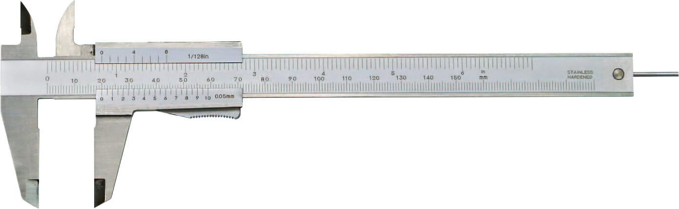 Metav IndustryLine M201.012 Taschen-Messschieber: Frontalansicht, 150mm, Edelstahl, 0,05mm Nonius, Tiefenmaßstange