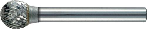 Frässtift Hartmetall Kreuzverzahnung DIN 8033: Silberner Kugelformkopf mit Kreuzverzahnung, Schaft silber