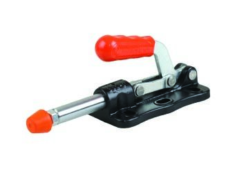 Kukamet Schubstangenspanner auf weißem Hintergrund. Der Fuß ist waagerecht und aus Gusseisen. Der Griff ist nach vorne gebogen und von rotem Kunststoff ummantelt. Der Arm endet in einem roten Kunststoffkopf.