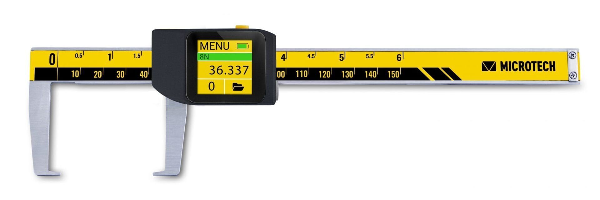 Microtech Digitaler Messschieber 330mm: Gelb-schwarze Skala, graue Messschenkel, 1.5" Touchscreen mit 36.337