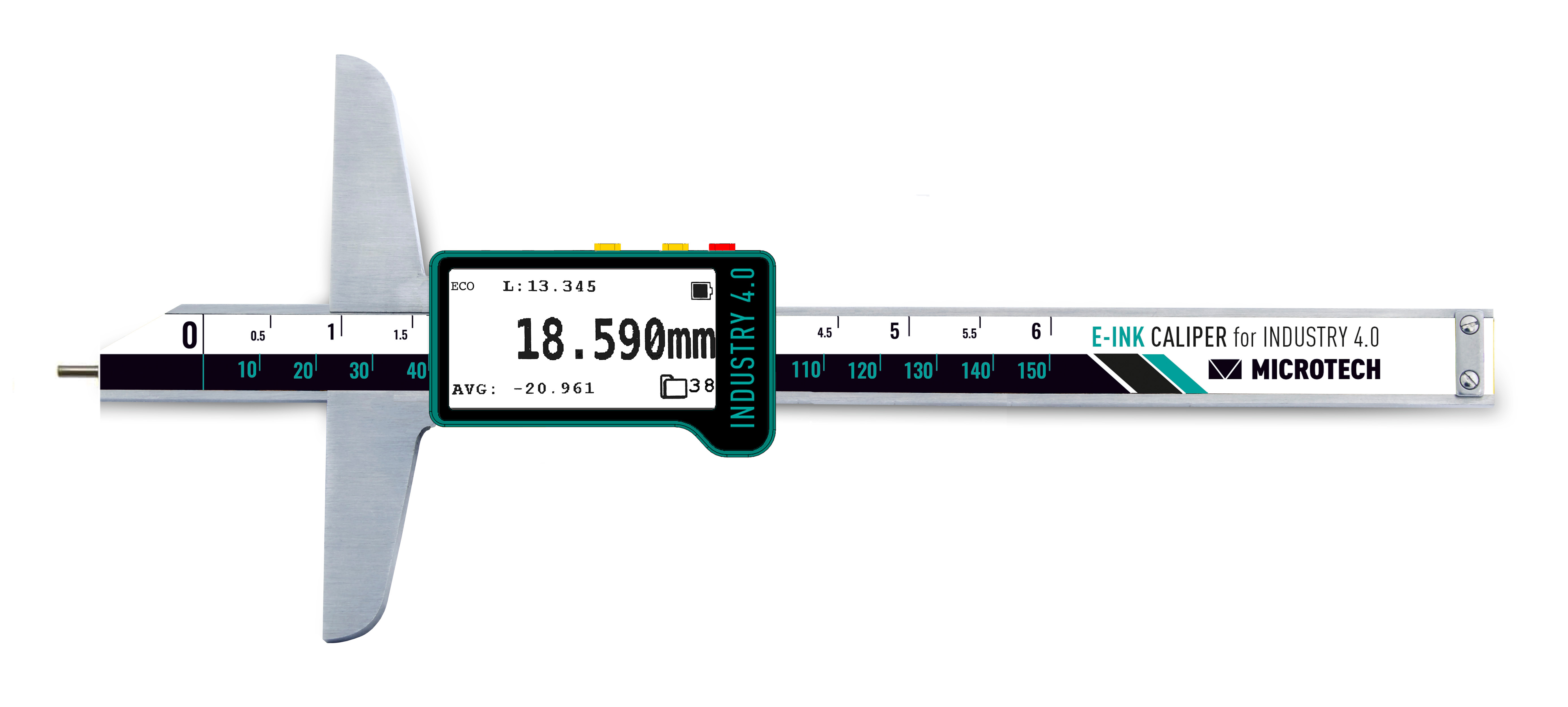 300mm Digitaler Tiefenmessschieber, 0,005mm Auflösung, E‑Ink, IP 54, Wireless+USB - Microtech Metrology
