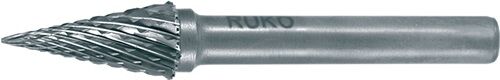 Ruko 12mm Frässtift Hartmetall Form M Spitzkegel, Kreuzverzahnung, silbergrau, Vorderansicht