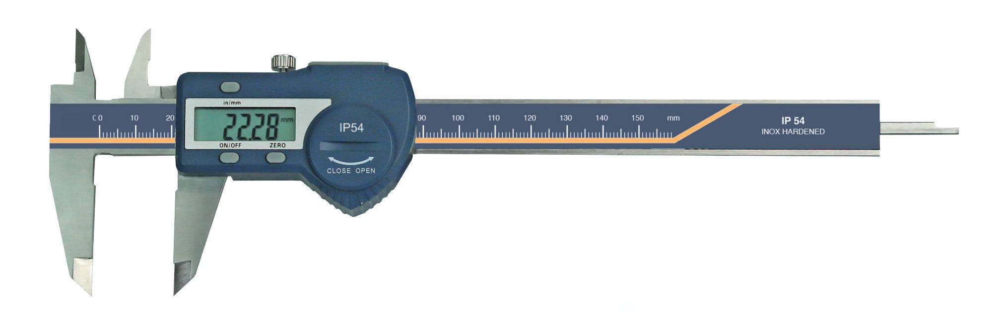 150mm Digital-Messschieber, 0,02mm Auflösung, IP54, Absolut, RB6, 4‑fach Messung, Kastenverpackung - Metav IndustryLine