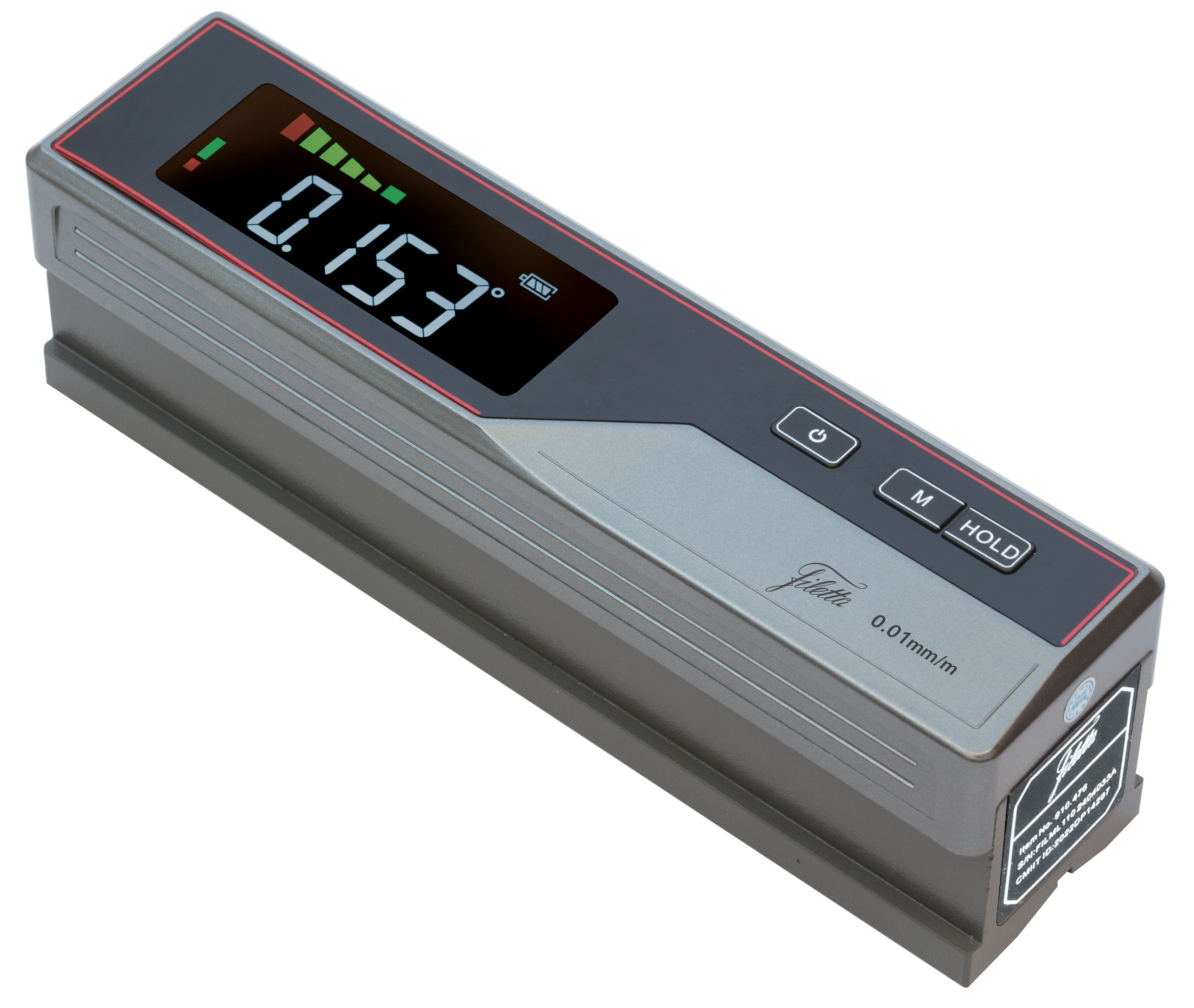 ±90° Digitale Maschinen-Wasserwaage, Farbdisplay, Kalibrierfunktion, Gusseisenfuß, Kiste - Filetta