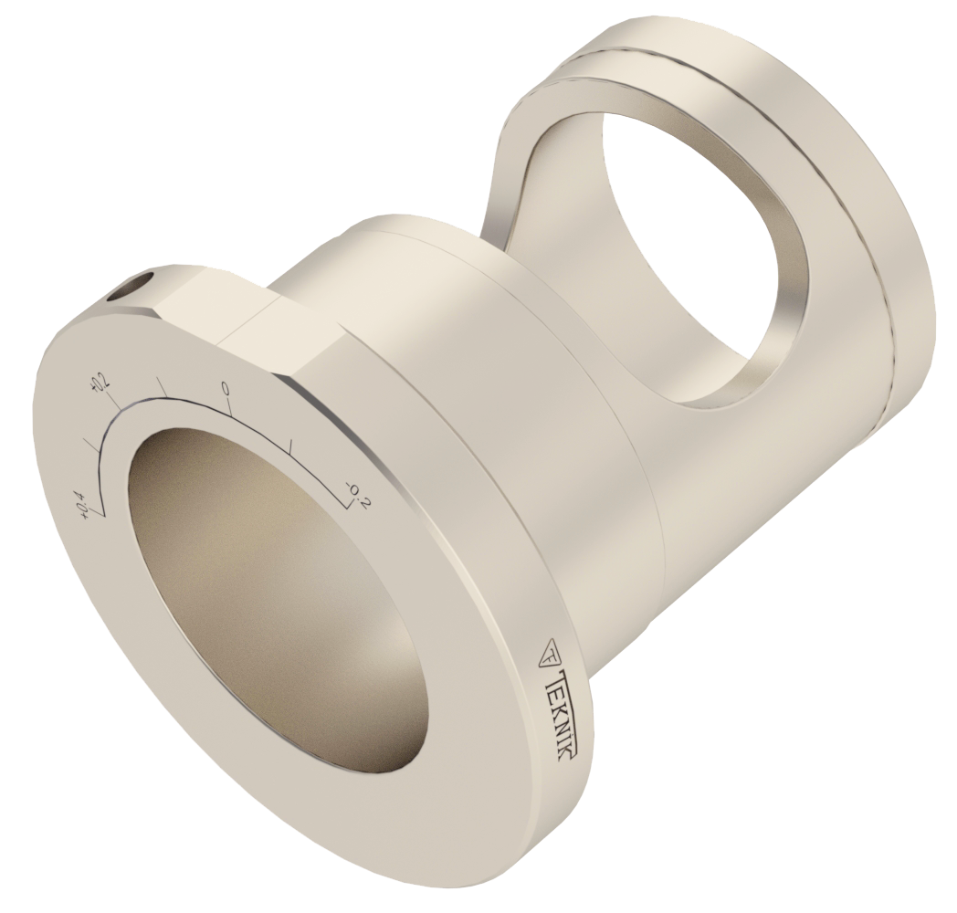 Adapter für Vollbohrer auf durchsichtigem Hintergrund. Auf der Unterseite sind Zeichen zum Messen eingraviert. AUf der Seite befindet sich das Logo des Herstellers Teknik Makina.