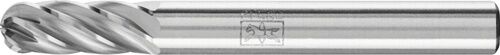 Frässtift WRC D.6mm Hartmetall-Walzenrundform für Edelstahl, detailreiche Ansicht des Schafts mit Pferd-Logo