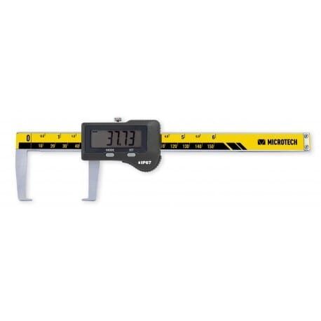 Microtech Digitaler Messschieber 300mm: Gelb-schwarzes Lineal, graue Digitalanzeige, Frontalansicht