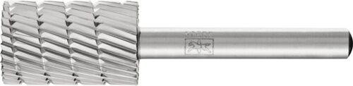 Frässtift Zylinderform Stirnverzahnung: Graumetall HSS, 16mm Kopf, Schaft-Ø 6mm. Nahaufnahme Seitenansicht.