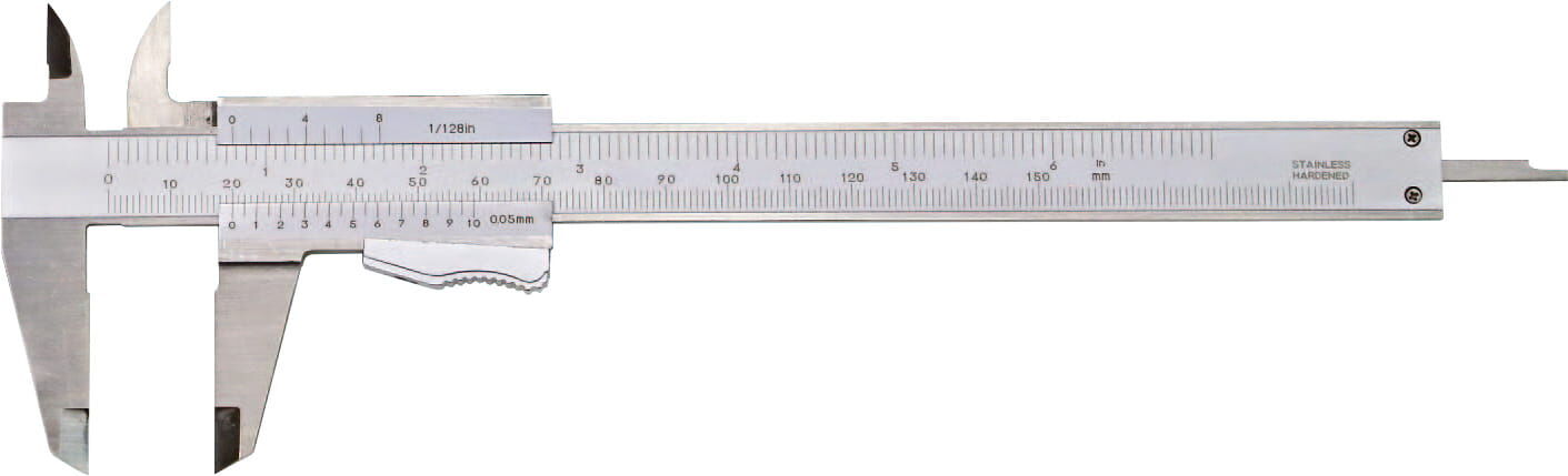 150mm Taschen-Messschieber, 0,02mm Nonius, Monoblock, Momentfeststellung, Tiefenmaß, 4‑fach‑Messung - Metav IndustryLine