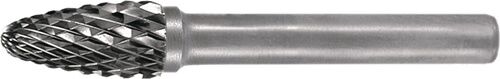 Frässtift Hartmetall Kreuzverzahnung, 12mm Kopflänge 25mm, silbergraues Metallwerkzeug Nahaufnahme Seitenansicht