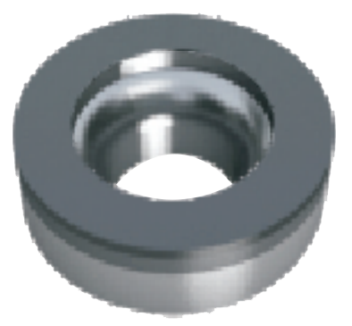 Runde CBN-Wendeplatte auf durchsichtigem Hintergrund. Der oberste Ring ist dunkler als der untere, das kommt von der CBN-Beschichtung auf der Wendeplatte.