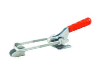 Kukamet Verschlussspanner B331-1: 1000N Druckkraft, waagerechter Fuß, Haken, orange Griff, Frontalansicht