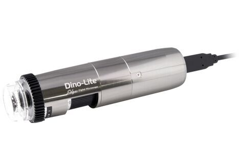 Dino-Lite AM8917MZT USB Mikroskop: Seitlich auf Metallgehäuse, USB-Kabel rechts