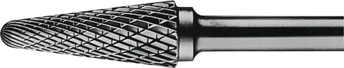 12mm Frässtift Hartmetall: Konischer grauer Frästift mit Kreuzverzahnung, Schaft Ø6mm, Kopf L.32mm, Seitenansicht