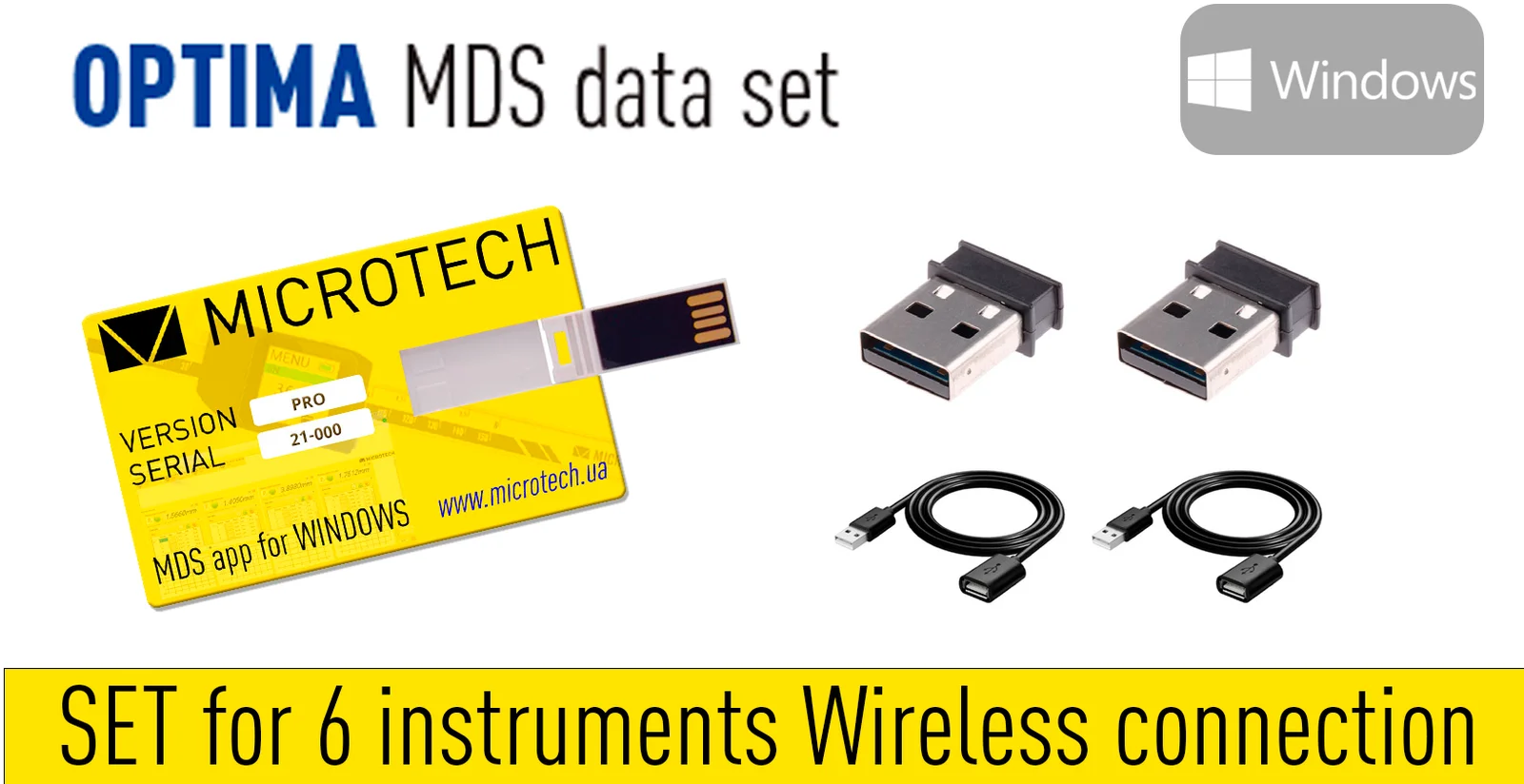 MDS Data Collection Set USB, Ready-To-Use Data Logging Kit, 2x Dongles, 2x 1m Cables, 6 Connections - Microtech Metrology