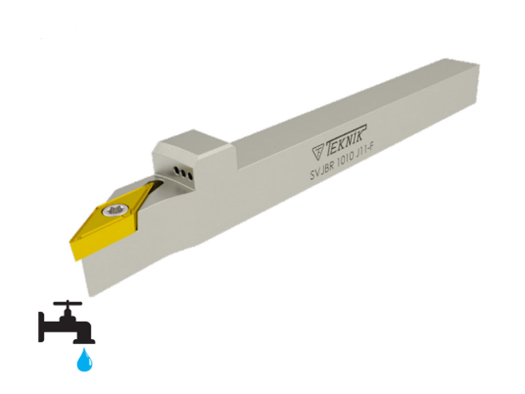 Klemmhalter SVJB für VBMT Wendeplatten, flache Ausführung 93° SVJBR 1212 J11-F-IK für VBMT 1103 Innenkühlung rechtsschneidend - Teknik Makina