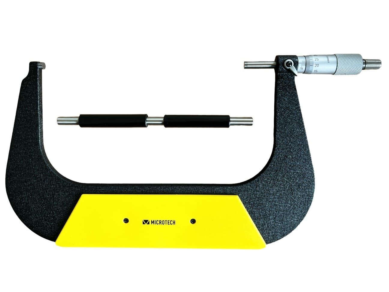 Microtech Metrology Messschraube 225-250mm: Grau-schwarzer Bügel, gelber Griff, Seitenansicht
