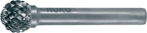 RUKO 12mm Frässtift KVZ 4 Hartmetall Kugelform, Seitenansicht mit detaillierter Kreuzverzahnung