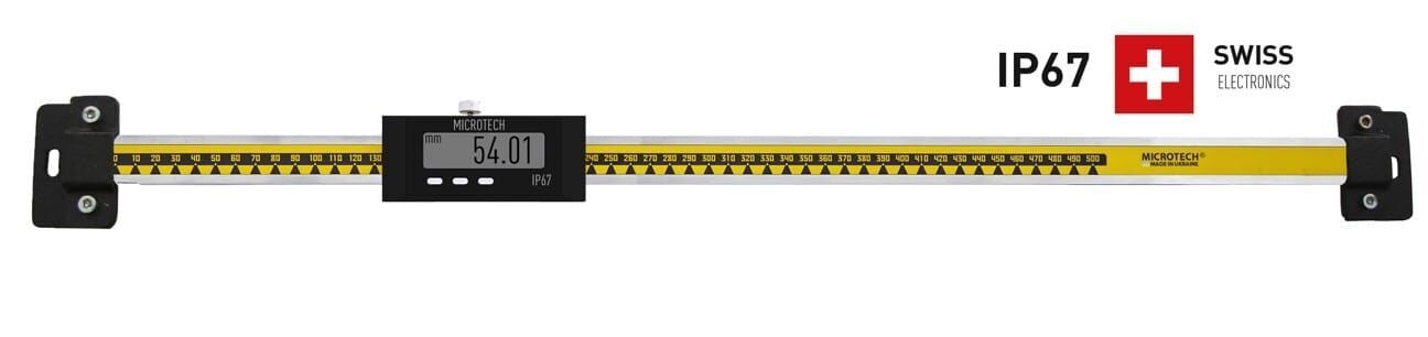 Microtech Digitaler Einbaumessschieber 1000mm, IP67 – Frontalansicht mit Displayanzeige