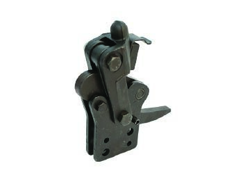 Kukamet 100° Vertikalspanner 222-4-L: Schwarz brüniert, senkrechter Fuß, Sicherheitsverriegelung, Frontalansicht